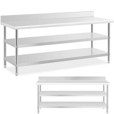 Stół blat roboczy stalowy nierdzewny przyścienny z rantem 2 półki 200x70cm Stół blat roboczy stalowy nierdzewny przyścienny z rantem 2 półki 200x70cm