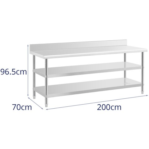 Stół blat roboczy stalowy nierdzewny przyścienny z rantem 2 półki 200x70cm Stół blat roboczy stalowy nierdzewny przyścienny z rantem 2 półki 200x70cm