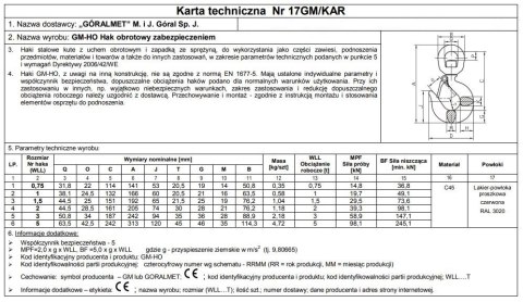 HAK Z ZABEZPIECZENIEM OBROTOWY 750KG GM-HO UN HAK Z ZABEZPIECZENIEM OBROTOWY 750KG GM-HO UN