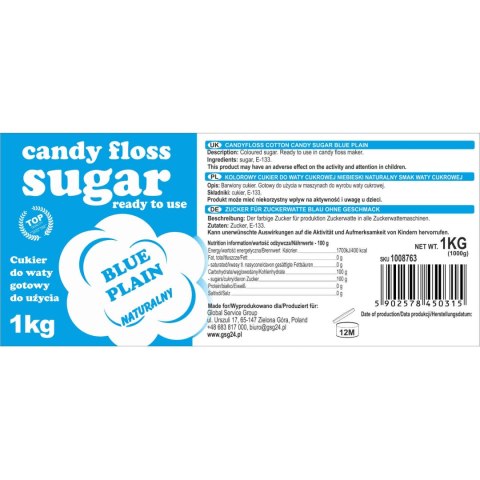 Kolorowy cukier do waty cukrowej niebieski naturalny smak waty cukrowej 1kg Kolorowy cukier do waty cukrowej niebieski naturalny smak waty cukrowej 1kg