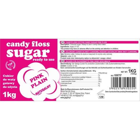 Kolorowy cukier do waty cukrowej różowy naturalny smak waty cukrowej 1kg Kolorowy cukier do waty cukrowej różowy naturalny smak waty cukrowej 1kg