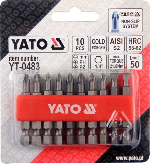 GROT, BIT, KOŃCÓWKA DO WKRĘTARKI 50MM ZESTAW 10-SZTUKOWY YATO GROT, BIT, KOŃCÓWKA DO WKRĘTARKI 50MM ZESTAW 10-SZTUKOWY YATO