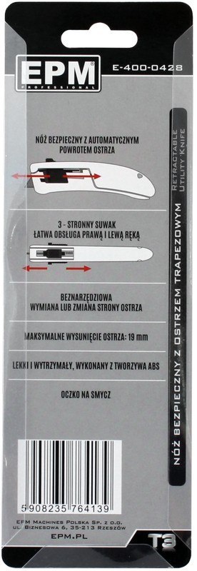 NÓŻ Z OSTRZEM TRAPEZOWYM BEZPIECZNY EPM NÓŻ Z OSTRZEM TRAPEZOWYM BEZPIECZNY EPM