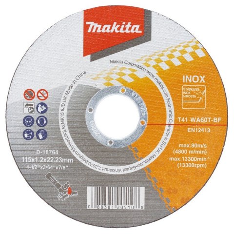 TARCZA TNĄCA INOX 115*1.2MM WA60T MAKITA TARCZA TNĄCA INOX 115*1.2MM WA60T MAKITA