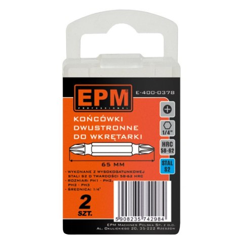 GROT, BIT DO WKRĘTARKI DWUSTRONNA 65MM 2SZT. PH1-PH2,PH2-PH3 EPM GROT, BIT DO WKRĘTARKI DWUSTRONNA 65MM 2SZT. PH1-PH2,PH2-PH3 EPM