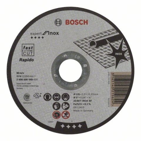 TARCZA PŁASKA INOX T1A 125*1.0*22 RAPIDO BOSCH TARCZA PŁASKA INOX T1A 125*1.0*22 RAPIDO BOSCH