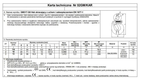 HAK SKRACAJĄCY Z UCHEM I ZABEZPIECZENIEM 7/8MM G8 WLL2T UN HAK SKRACAJĄCY Z UCHEM I ZABEZPIECZENIEM 7/8MM G8 WLL2T UN