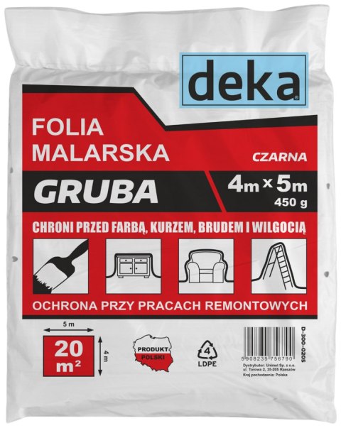 FOLIA MALARSKA GRUBA CZARNA 4*5M 450G DEKA FOLIA MALARSKA GRUBA CZARNA 4*5M 450G DEKA