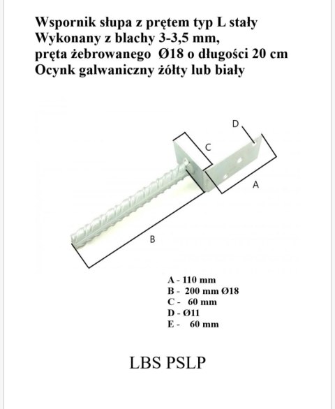 PODSTAWA SŁUPA TYP L PRĘT UN PODSTAWA SŁUPA TYP L PRĘT UN