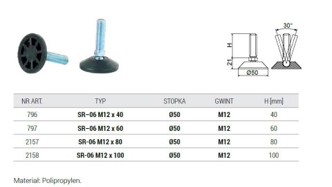 STOPKA REGULACYJNA PRZEGUBOWA SR 06 FI 50 M12*60 797 UN STOPKA REGULACYJNA PRZEGUBOWA SR 06 FI 50 M12*60 797 UN