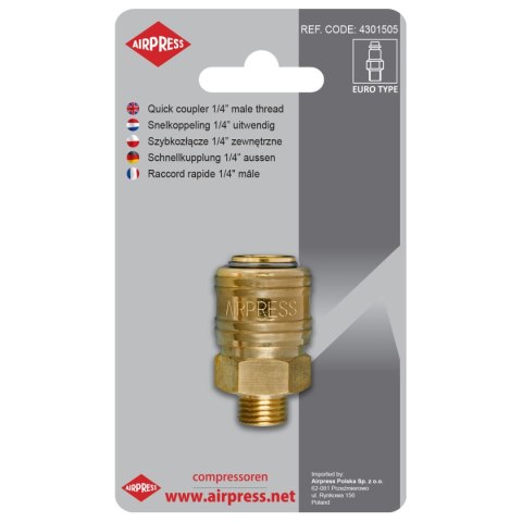 SZYBKOZŁĄCZE Z GWINTEM ZEWNĘTRZNYM 1/4'' AIRPRESS SZYBKOZŁĄCZE Z GWINTEM ZEWNĘTRZNYM 1/4'' AIRPRESS