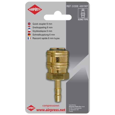SZYBKOZŁĄCZE Z WYJŚCIEM NA WĄŻ 6 MM AIRPRESS SZYBKOZŁĄCZE Z WYJŚCIEM NA WĄŻ 6 MM AIRPRESS