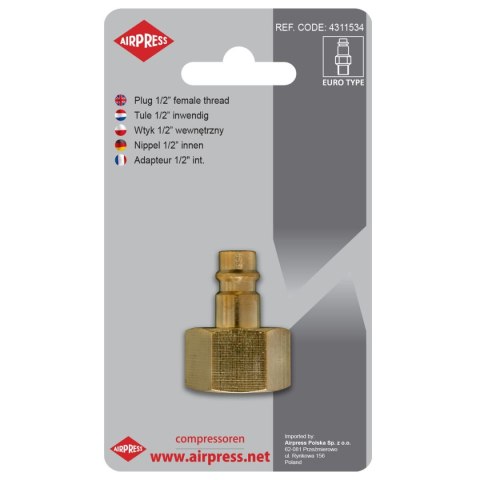 WTYK SZYBKOZŁĄCZKI Z GWINTEM WEWNĘTRZNYM 1/2'' AIRPRESS WTYK SZYBKOZŁĄCZKI Z GWINTEM WEWNĘTRZNYM 1/2'' AIRPRESS