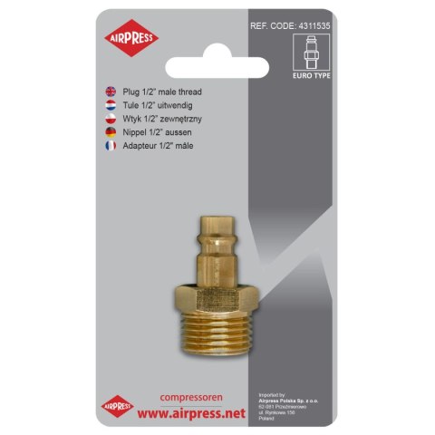 WTYK SZYBKOZŁĄCZKI Z GWINTEM ZEWNĘTRZNYM 1/2'' AIRPRESS WTYK SZYBKOZŁĄCZKI Z GWINTEM ZEWNĘTRZNYM 1/2'' AIRPRESS