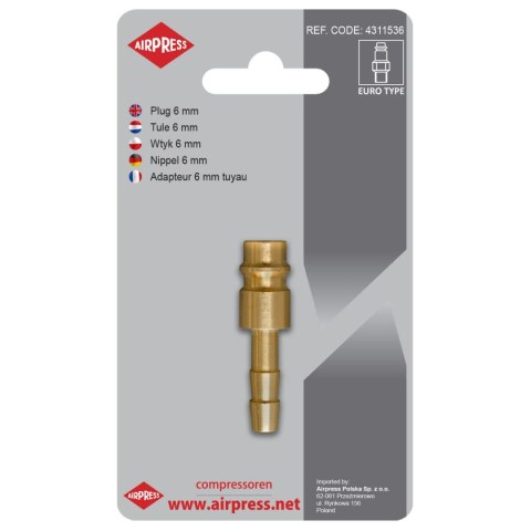 WTYK SZYBKOZŁĄCZKI Z WYJŚCIEM NA WĄŻ 6MM AIRPRESS WTYK SZYBKOZŁĄCZKI Z WYJŚCIEM NA WĄŻ 6MM AIRPRESS