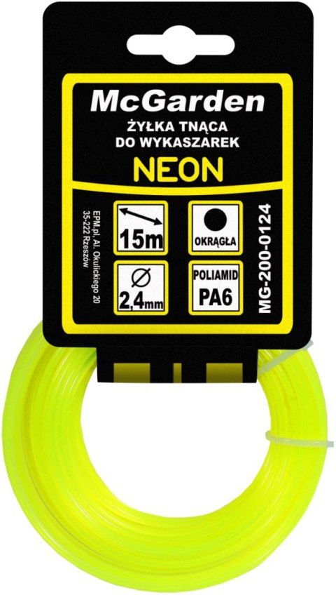 ŻYŁKA DO WYKASZARKI OKRĄGŁA NEON 3,0MM 15M MC GARDEN ŻYŁKA DO WYKASZARKI OKRĄGŁA NEON 3,0MM 15M MC GARDEN