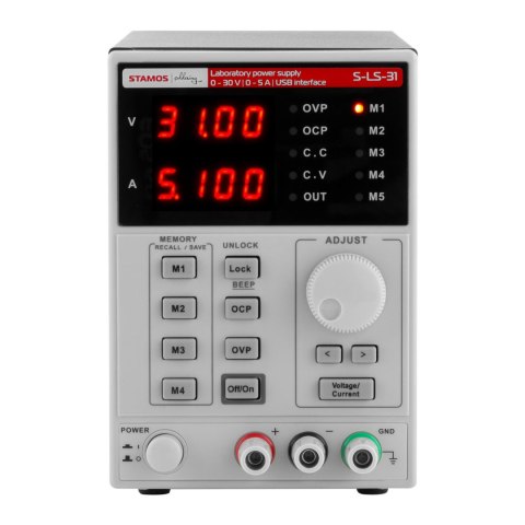Zasilacz laboratoryjny z funkcją pamięci 0-30VDC 0-5A USB / RS232 + CD S-LS-31 Zasilacz laboratoryjny z funkcją pamięci 0-30VDC 0-5A USB / RS232 + CD S-LS-31
