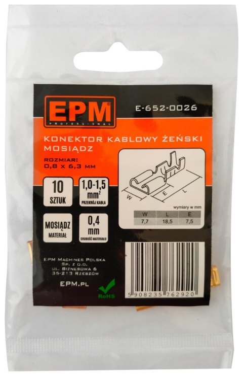 KOŃCÓWKA NASUWKA 1-1.5MM 0.8-6.35 10 SZTUK EPM KOŃCÓWKA NASUWKA 1-1.5MM 0.8-6.35 10 SZTUK EPM