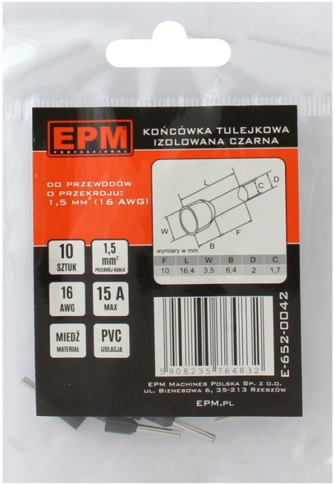 KOŃCÓWKA TULEJKOWA IZOLOWANA 1.5MM 10 SZTUK EPM KOŃCÓWKA TULEJKOWA IZOLOWANA 1.5MM 10 SZTUK EPM