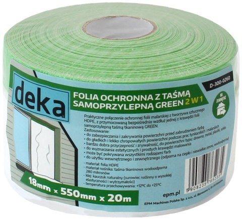FOLIA OCHRONNA Z TAŚMĄ ZIELONĄ DO ZEWNĄTRZ 55CM*20M DEKA FOLIA OCHRONNA Z TAŚMĄ ZIELONĄ DO ZEWNĄTRZ 55CM*20M DEKA