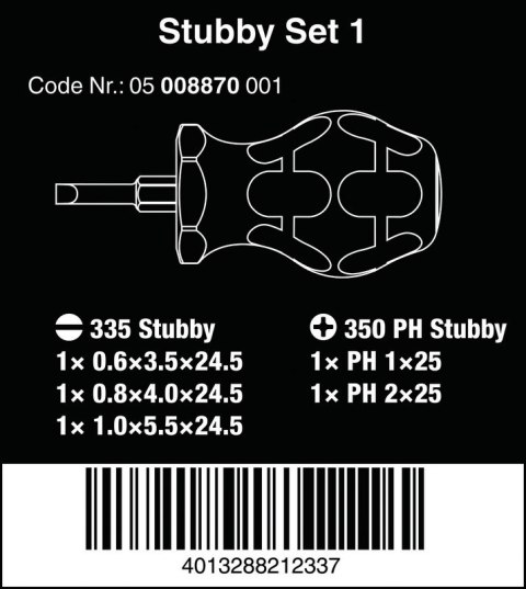 ZESTAW WKRĘTAKÓW STUBBY SET 1, 5SZT. WERA ZESTAW WKRĘTAKÓW STUBBY SET 1, 5SZT. WERA