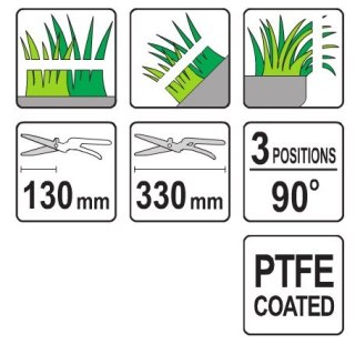 NOŻYCE DO TRAWY OBROTOWE 330MM 3-POZYCYJNE OSTRZA TEFLON YATO
