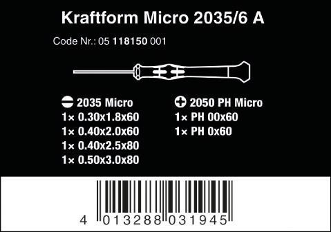 ZESTAW WKRĘTAKÓW KRAFTFORM MICRO 6SZT. WERA ZESTAW WKRĘTAKÓW KRAFTFORM MICRO 6SZT. WERA