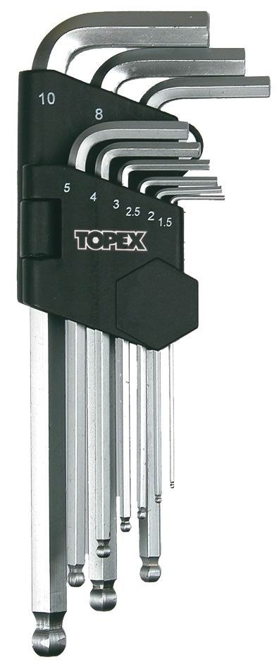 KLUCZE IMBUSOWE Z KULKĄ 9 SZTUK 1,5-10MM TOPEX KLUCZE IMBUSOWE Z KULKĄ 9 SZTUK 1,5-10MM TOPEX