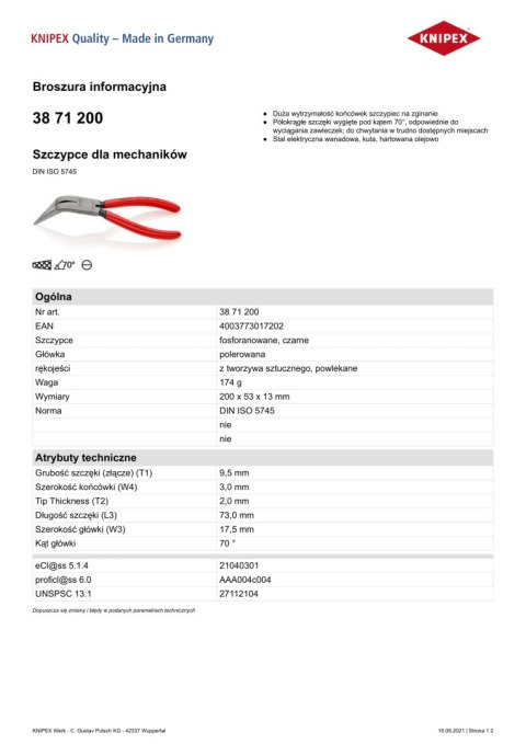 SZCZYPCE DLA MECHANIKÓW 200MM KNIPEX SZCZYPCE DLA MECHANIKÓW 200MM KNIPEX
