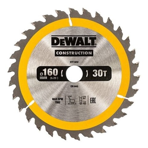PIŁA TARCZOWA DO DREWNA 160/20MM, 30 ZĘBÓW DEWALT PIŁA TARCZOWA DO DREWNA 160/20MM, 30 ZĘBÓW DEWALT