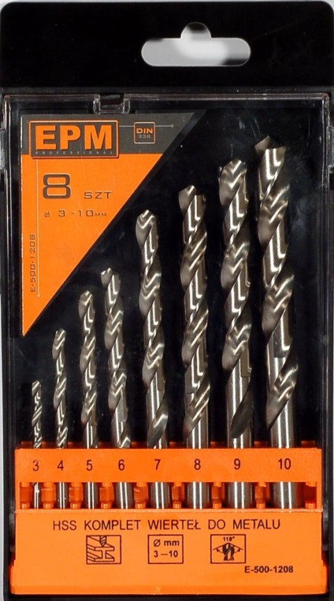 ZESTAW WIERTEŁ HSS DO METALU 3-10MM 8SZT. EPM ZESTAW WIERTEŁ HSS DO METALU 3-10MM 8SZT. EPM