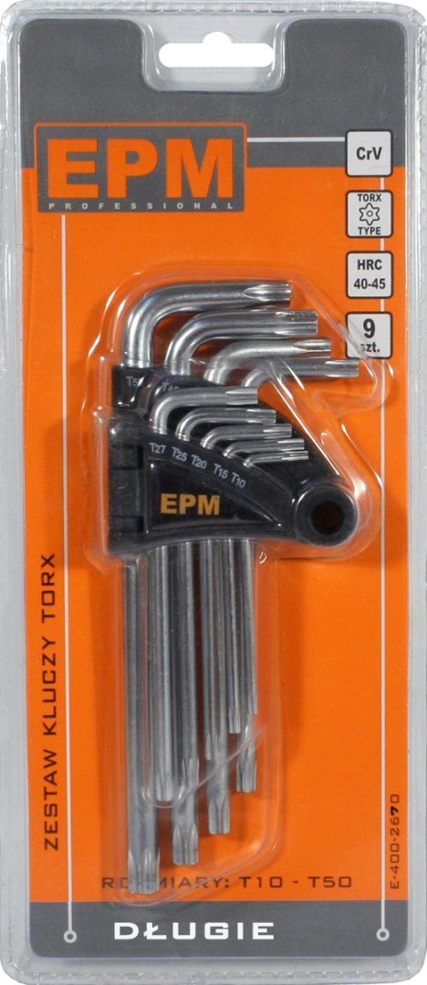 KOMPLET KLUCZY TORX TYP L T10-T50 9SZT. DŁUGIE EPM KOMPLET KLUCZY TORX TYP L T10-T50 9SZT. DŁUGIE EPM