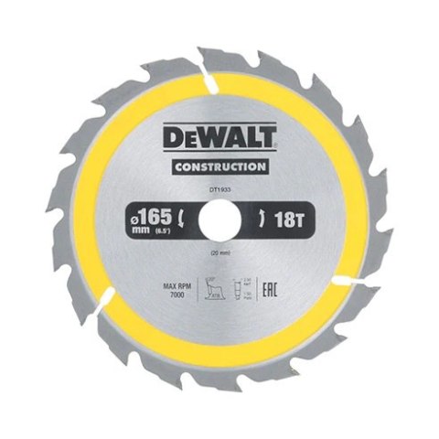 PIŁA TARCZOWA DO DREWNA 165/20MM, 18 ZĘBÓW DEWALT PIŁA TARCZOWA DO DREWNA 165/20MM, 18 ZĘBÓW DEWALT