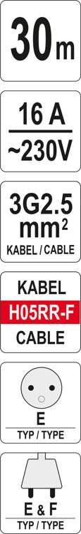 PRZEDŁUŻACZ BĘBNOWY 30M 4 GNIAZDA 3*2.5MM2 YATO PRZEDŁUŻACZ BĘBNOWY 30M 4 GNIAZDA 3*2.5MM2 YATO