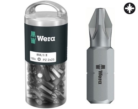 BIT, GROT KRZYŻOWY PZ2 X 25 MM, 100 SZTUK 855/1 Z WERA BIT, GROT KRZYŻOWY PZ2 X 25 MM, 100 SZTUK 855/1 Z WERA