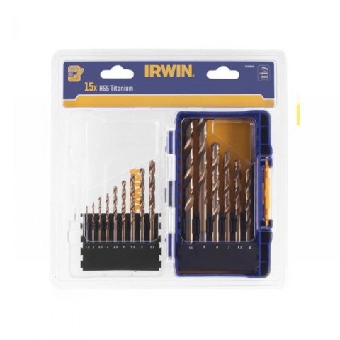 KOMPLET WIERTEŁ DO METALU HSS TIN DIN338 1.5-10MM 15 SZTUK IRWIN KOMPLET WIERTEŁ DO METALU HSS TIN DIN338 1.5-10MM 15 SZTUK IRWIN