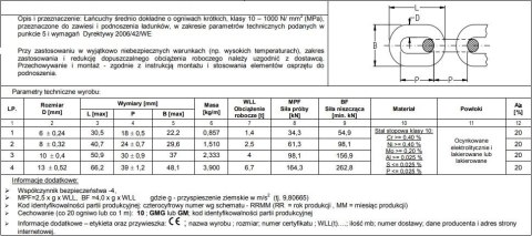 ŁAŃCUCH ZAWIESIOWY 8MM G10 WLL 2.5T UN ŁAŃCUCH ZAWIESIOWY 8MM G10 WLL 2.5T UN