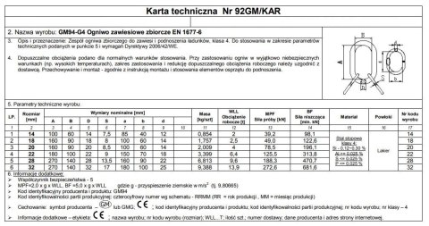 OGNIWO ZBIORCZE 18 GM94 G4 WLL2.5T UN OGNIWO ZBIORCZE 18 GM94 G4 WLL2.5T UN