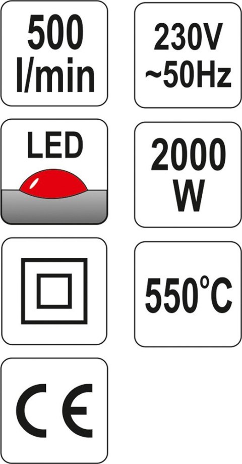 OPALARKA 2000W 70~550°C AKCESORIA WSKAŹNIK LED YATO OPALARKA 2000W 70~550°C AKCESORIA WSKAŹNIK LED YATO