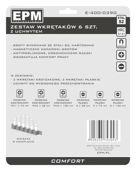 ZESTAW WKRĘTAKÓW 6 SZTUK COMFORT EPM ZESTAW WKRĘTAKÓW 6 SZTUK COMFORT EPM