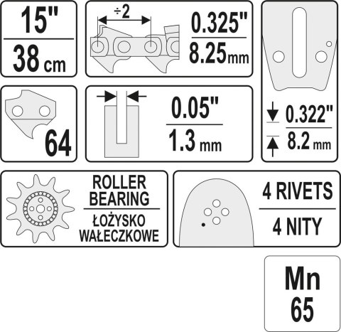 PROWADNICA ŁAŃCUCHA DO PILAREK 15'' 325U YATO PROWADNICA ŁAŃCUCHA DO PILAREK 15'' 325U YATO