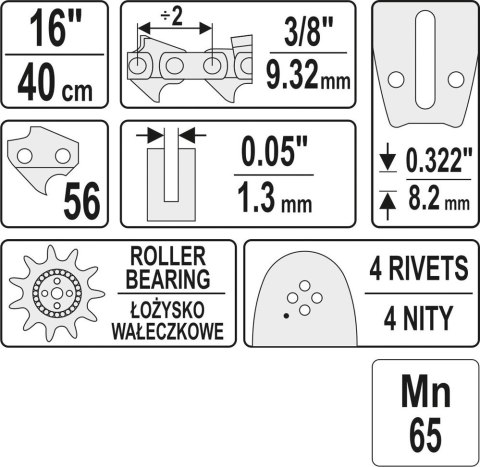 PROWADNICA ŁAŃCUCHA DO PILAREK 16'' 3/8''P YATO PROWADNICA ŁAŃCUCHA DO PILAREK 16'' 3/8''P YATO