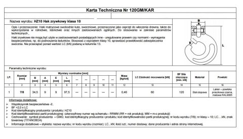 HAK ZRYWKOWY 7/8MM HZ10 LC60KN TITANOBOA KL.10 UN HAK ZRYWKOWY 7/8MM HZ10 LC60KN TITANOBOA KL.10 UN