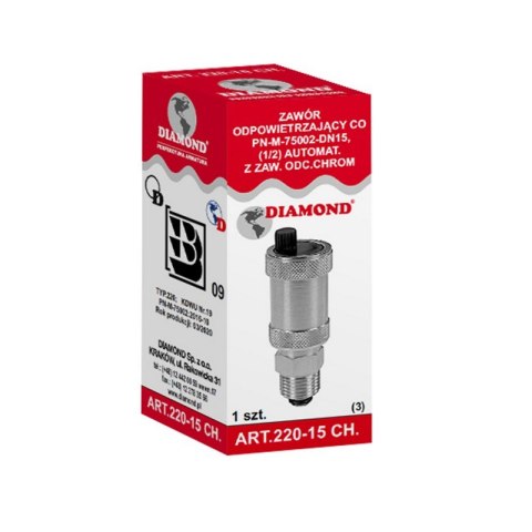 ODPOWIETRZNIK AUTOMATYCZNY Z ZAWOREM 1/2' DIAMOND ODPOWIETRZNIK AUTOMATYCZNY Z ZAWOREM 1/2' DIAMOND