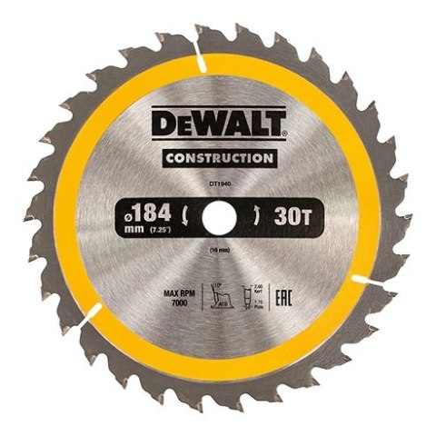PIŁA TARCZOWA DO DREWNA 184/16MM, 30 ZĘBÓW DEWALT PIŁA TARCZOWA DO DREWNA 184/16MM, 30 ZĘBÓW DEWALT