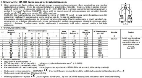 SZEKLA OMEGA Z ZABEZPIECZENIEM KL.6 GM-SOZ 4.75T WLL UN SZEKLA OMEGA Z ZABEZPIECZENIEM KL.6 GM-SOZ 4.75T WLL UN