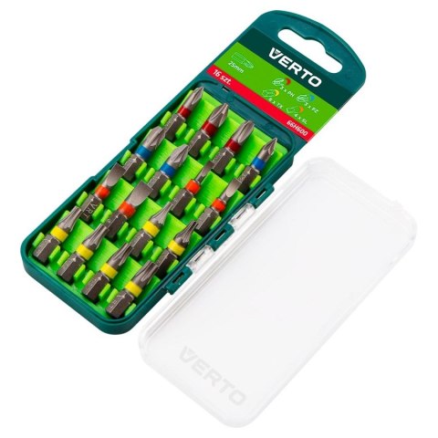 ZESTAW BITÓW 16 SZTUK 25MM 3*PH, 3*PZ, 4*SL, 6*TX VERTO ZESTAW BITÓW 16 SZTUK 25MM 3*PH, 3*PZ, 4*SL, 6*TX VERTO