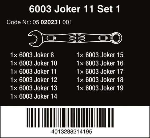 ZESTAW KLUCZY PŁASKO-OCZKOWYCH 6003 JOKER 11SZT. WERA ZESTAW KLUCZY PŁASKO-OCZKOWYCH 6003 JOKER 11SZT. WERA