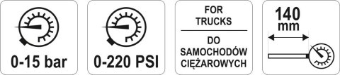 CIŚNIENIOMIERZ DO AUT CIĘŻAROWYCH 15BAR YATO CIŚNIENIOMIERZ DO AUT CIĘŻAROWYCH 15BAR YATO