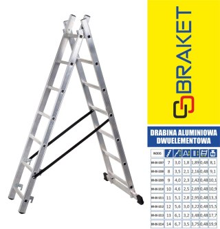 DRABINA ALUMINIOWA 2-ELEMENTOWA 400CM 9+9 SZCZEBLI BRAKET